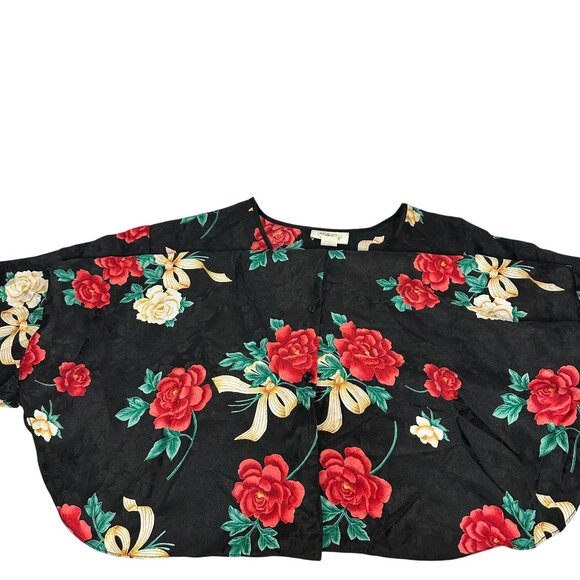 Just My Size Womens 4X Floral Button Front 34 Sleeve Black Blouse Pajama Top - Picture 7 of 11